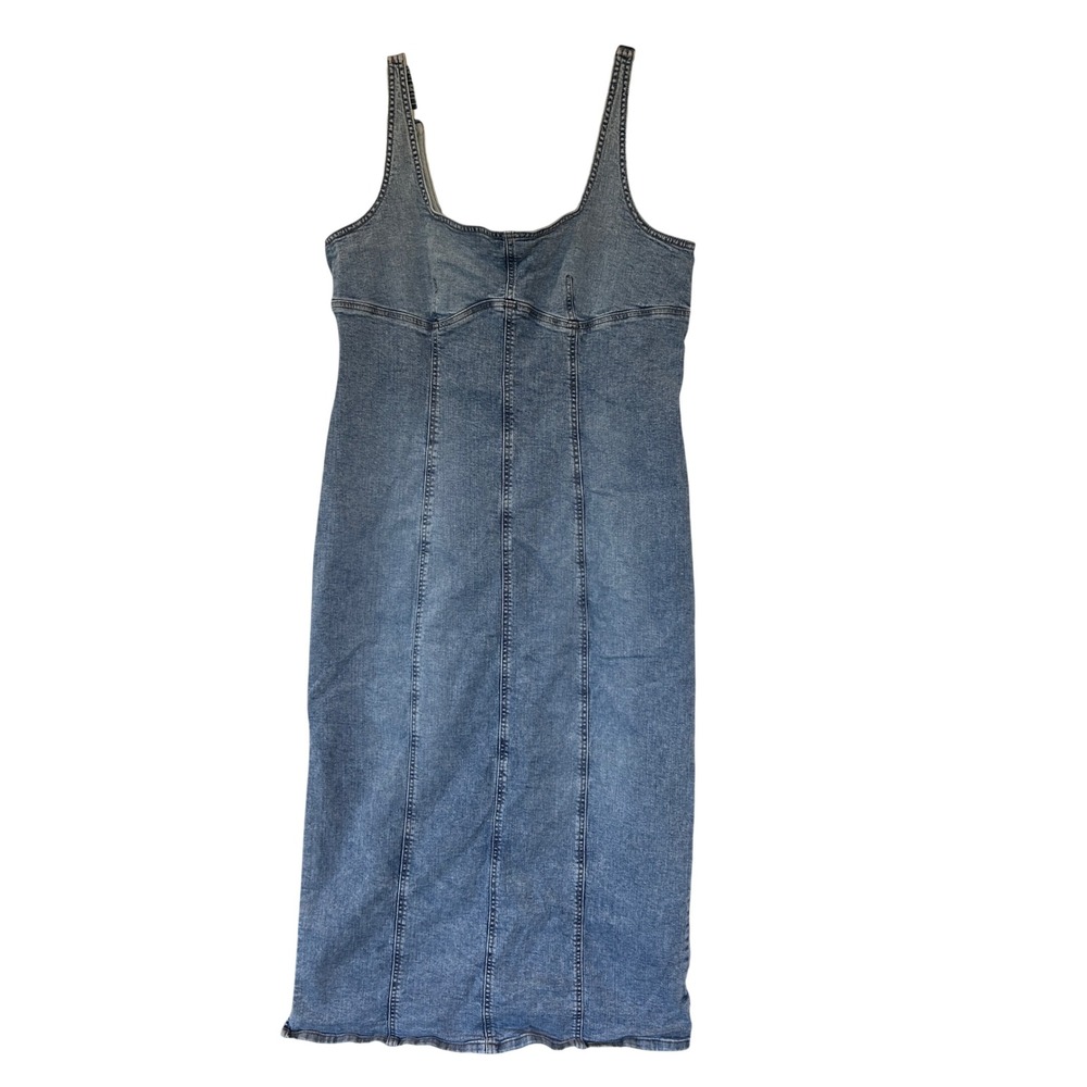 Wild Fable Womens Light Wash Denim Midi Dress Square Neck Raw Hem XLâ Blue